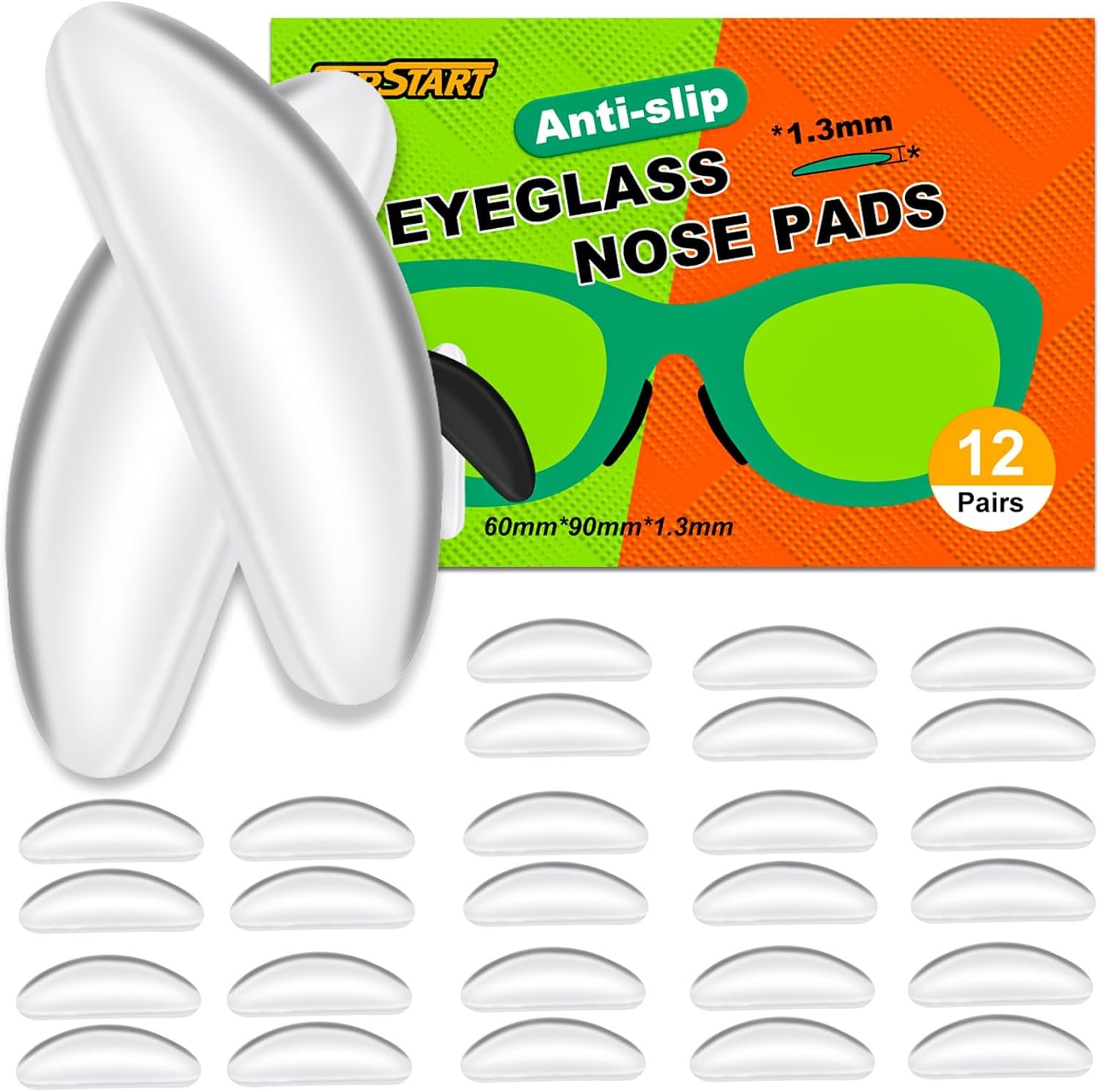 Eyeglass Nose Pads for Glasses - 1.3mm Ultra Thin Silicone Anti-Slip Stick-On Grips, Replacement Anti Slip Nosepads for Plastic Frames Eyeglass Glasses Sunglasses 12 Pairs