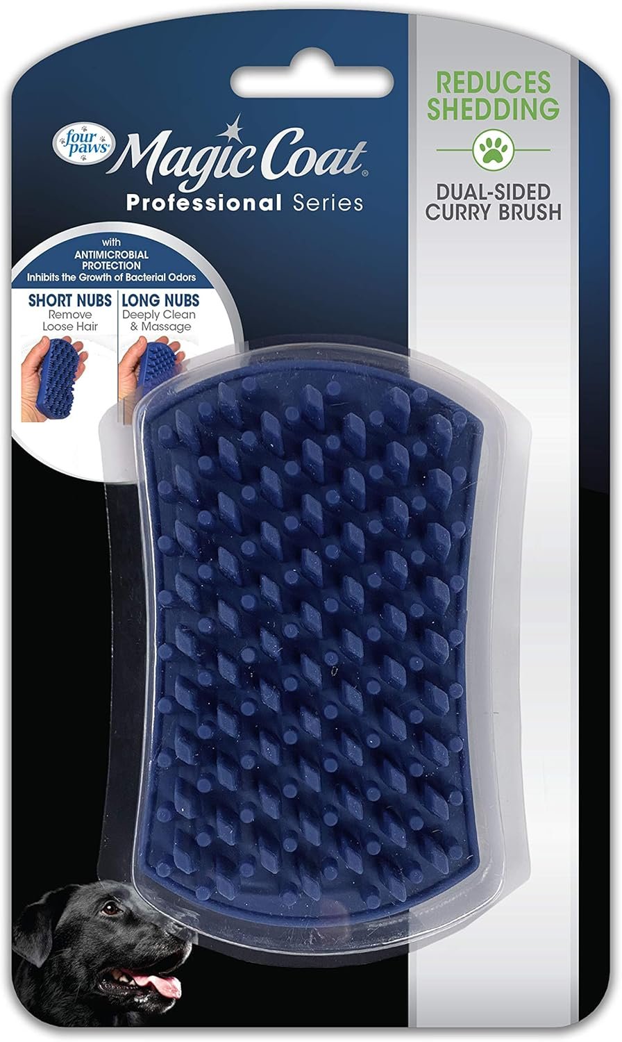 Four Paws Magic Coat Professional Series Grooming Dual-Sided Silicone Wet or Dry Curry Deshedding Brush for Dogs, 1 Count