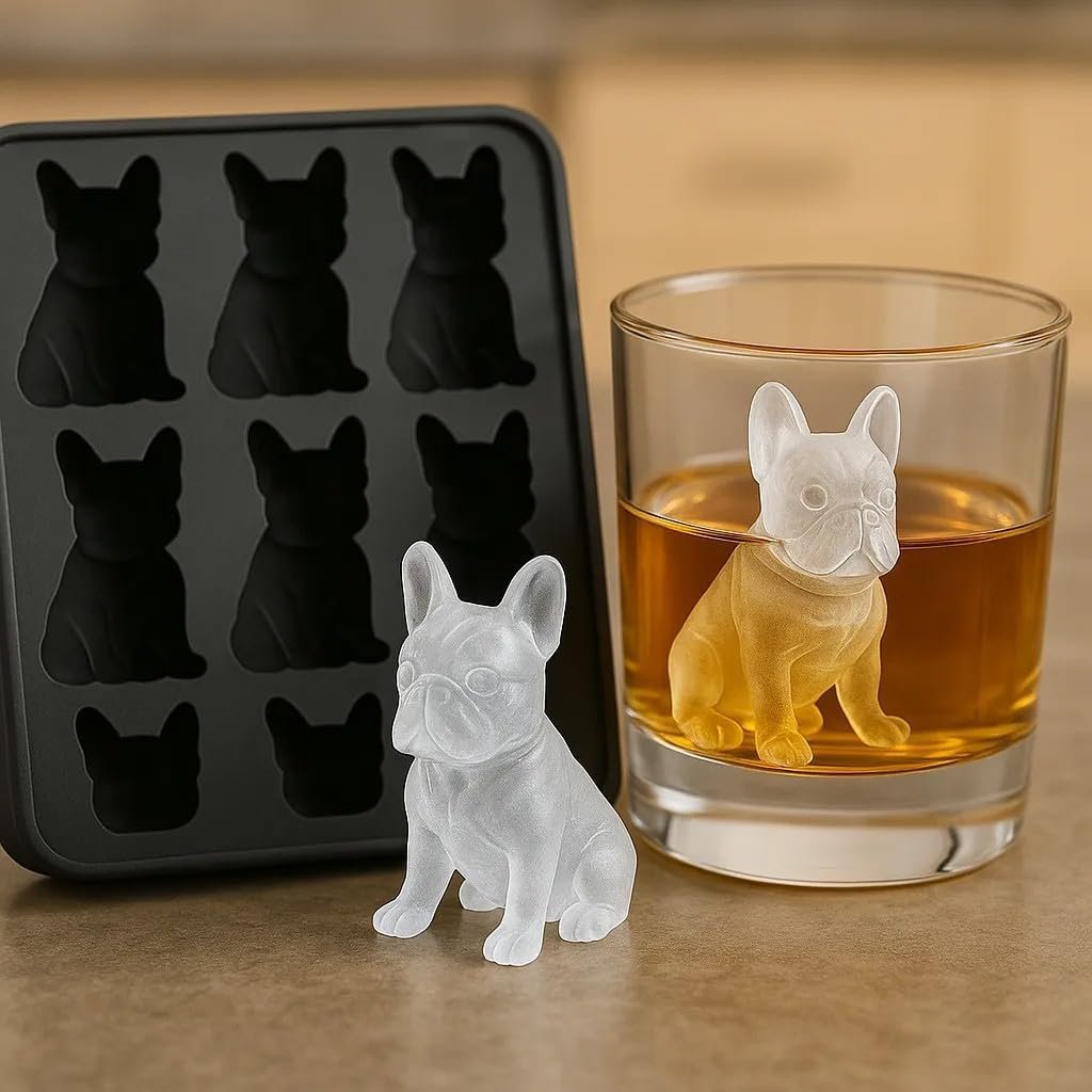 French Ice Molds Set, Silicone Tray for Frenchie-Shaped Ice Cubes, Cute and Fun Drink Chillers for Cocktails, Mocktails, and Hydration, Playful Drink Accessories for Parties and Gatherings