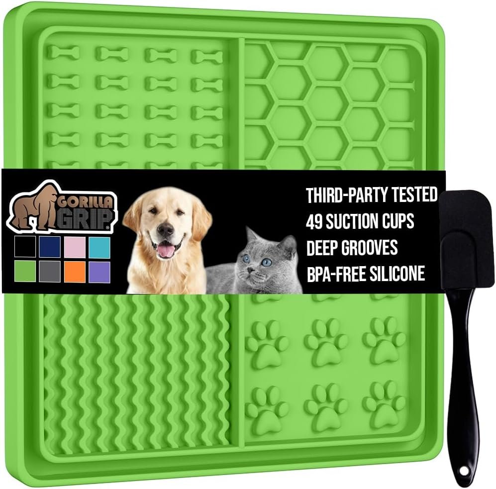 GORILLA GRIP Lick Mat for Dogs, Deep Grooves for Dog and Cat Enrichment Toy, Strong Suction Grip, Freezer Safe, BPA Free Silicone Licking Pad for Bath, Grooming, Nail Trimming, Green
