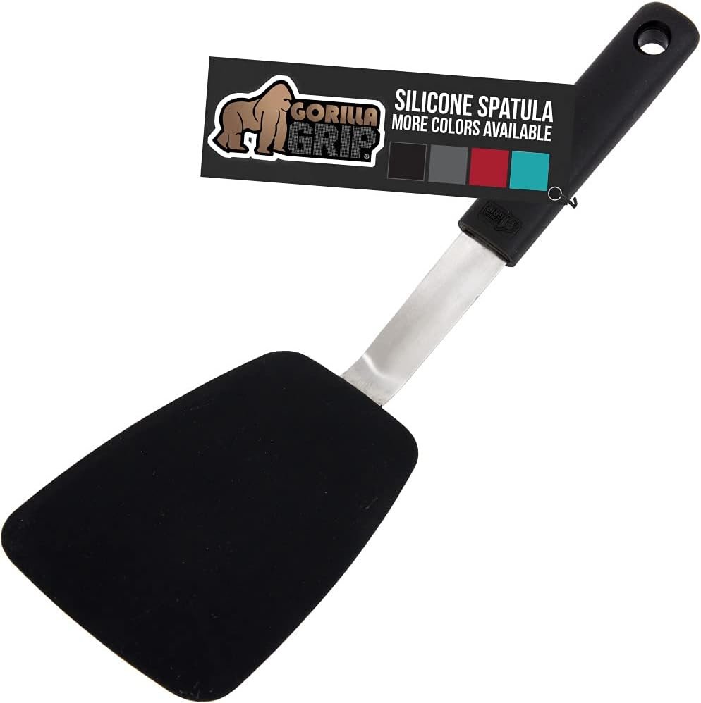 GORILLA GRIP Patented Nonstick Heat Resistant BPA-Free Silicone Spatula, Non Scratch Flexible Head for Pans, Slip Resistant Soft Rubber Handle, Kitchen Spatulas for Cooking Food, 11.6 in, Black