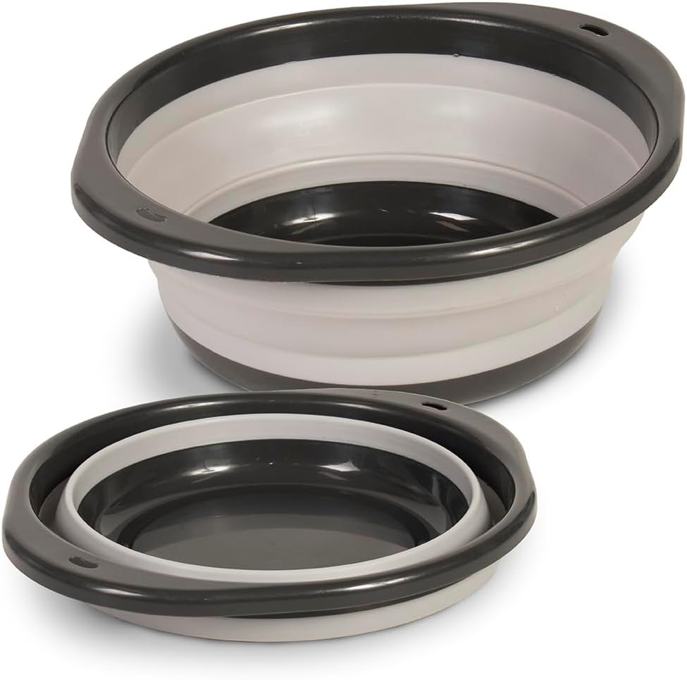 Glad Large Mixing Bowl Collapsible - 5.5L | Foldable Plastic & Rubber Container with Handles for Baking | Dishwasher Safe Kitchen Supplies and RV Essentials Gray