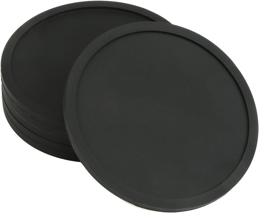 H&S Non Slip Silicone Drink Coasters - Set of 6 - Large Black Cup Coaster Set for Outdoor & Indoor Drinks - Anti Stain & Heat Resistant - Cup Table Pads - Cup Place Mat - Drink Coasters Plain
