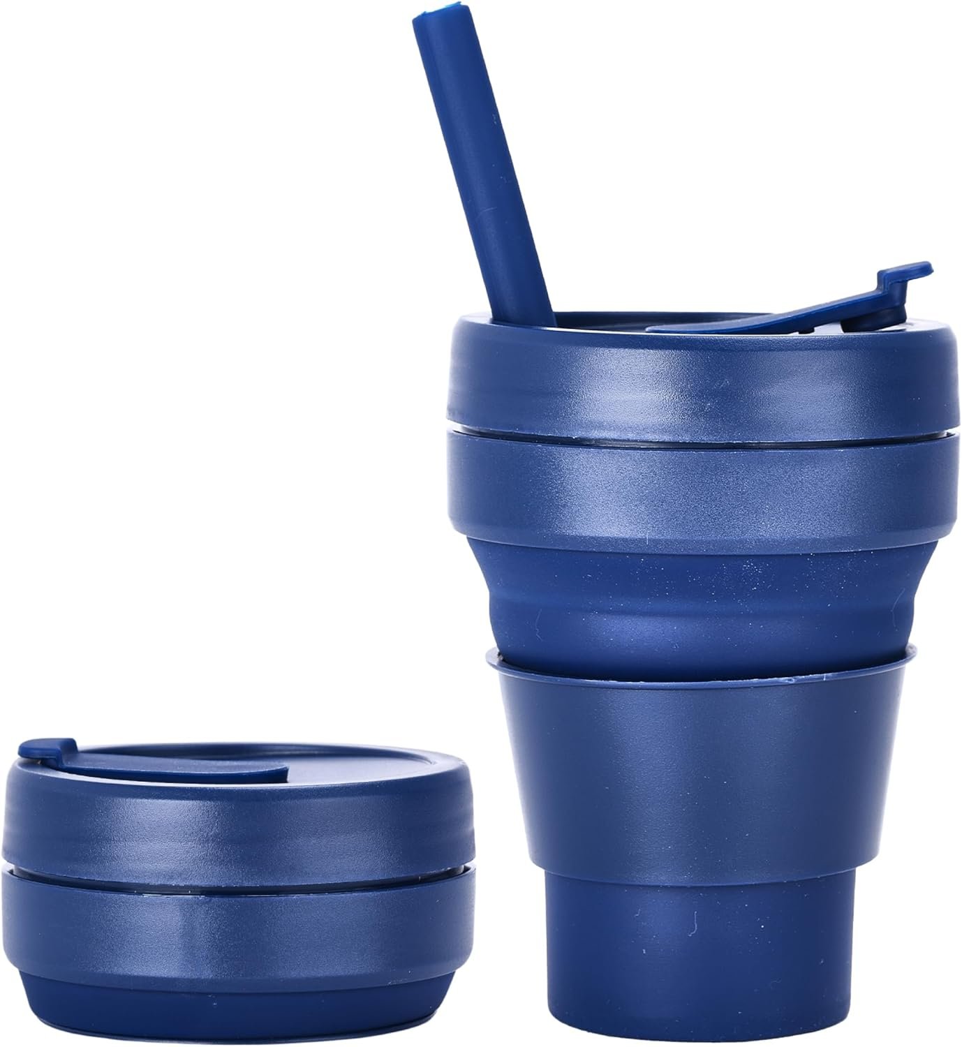 HYDRATE Collapsible Cups for Traveling - 13.5oz Reusable Cup with Lid for Camping, and On-the-Go Adventures - Foldable Cup - Portable Silicone Coffee Mug for Hot Drinks, Tea - Easy to Clean - Blue