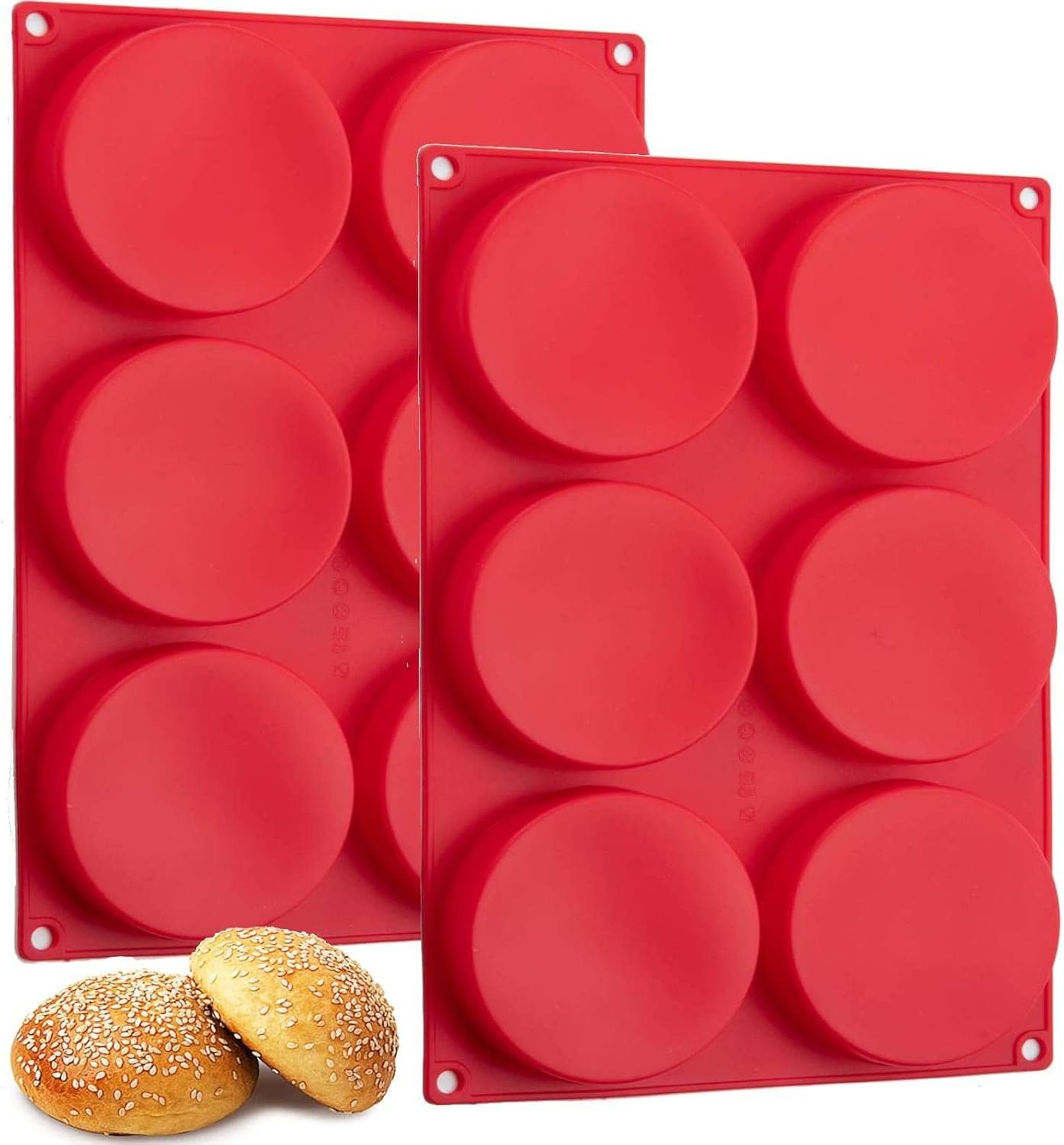 Hamburger Bun Molds 2 Pack Silicone Baking Pans, 4 Inch Muffin Top Pan Egg Sandwish Mold Small Layer Cake Molds Round Disc Pan for Mini Cake, Jumbo Muffin Top, Bun, Custard, Tart, Resin Coaster