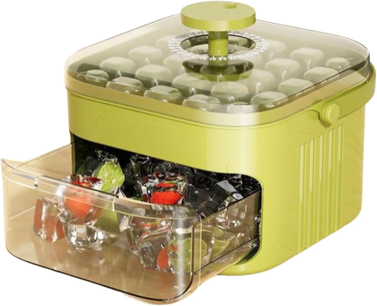 Ice Cube Maker, Quick - Release Silicone Mold, Food - Grade Stackable Ice Tray with Storage Bin, Mess - Free Ice Making System (Green)