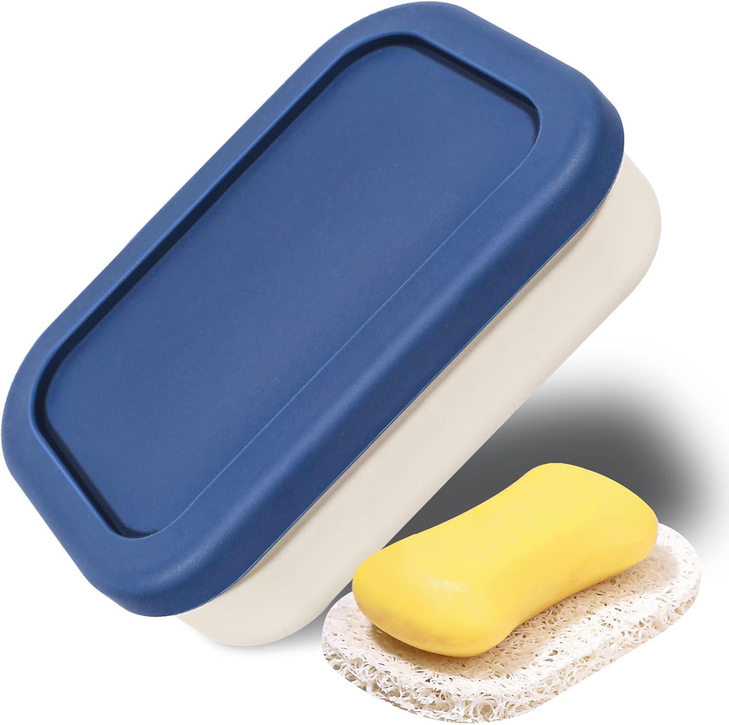 Kamehame Travel Soap Container, Leak Proof Soap Travel Case with Lid, Shatterproof and Slip Resistant Silicone Soap Holder with Draining Layer, Portable Bar Soap Container for Bathroom, Traveling