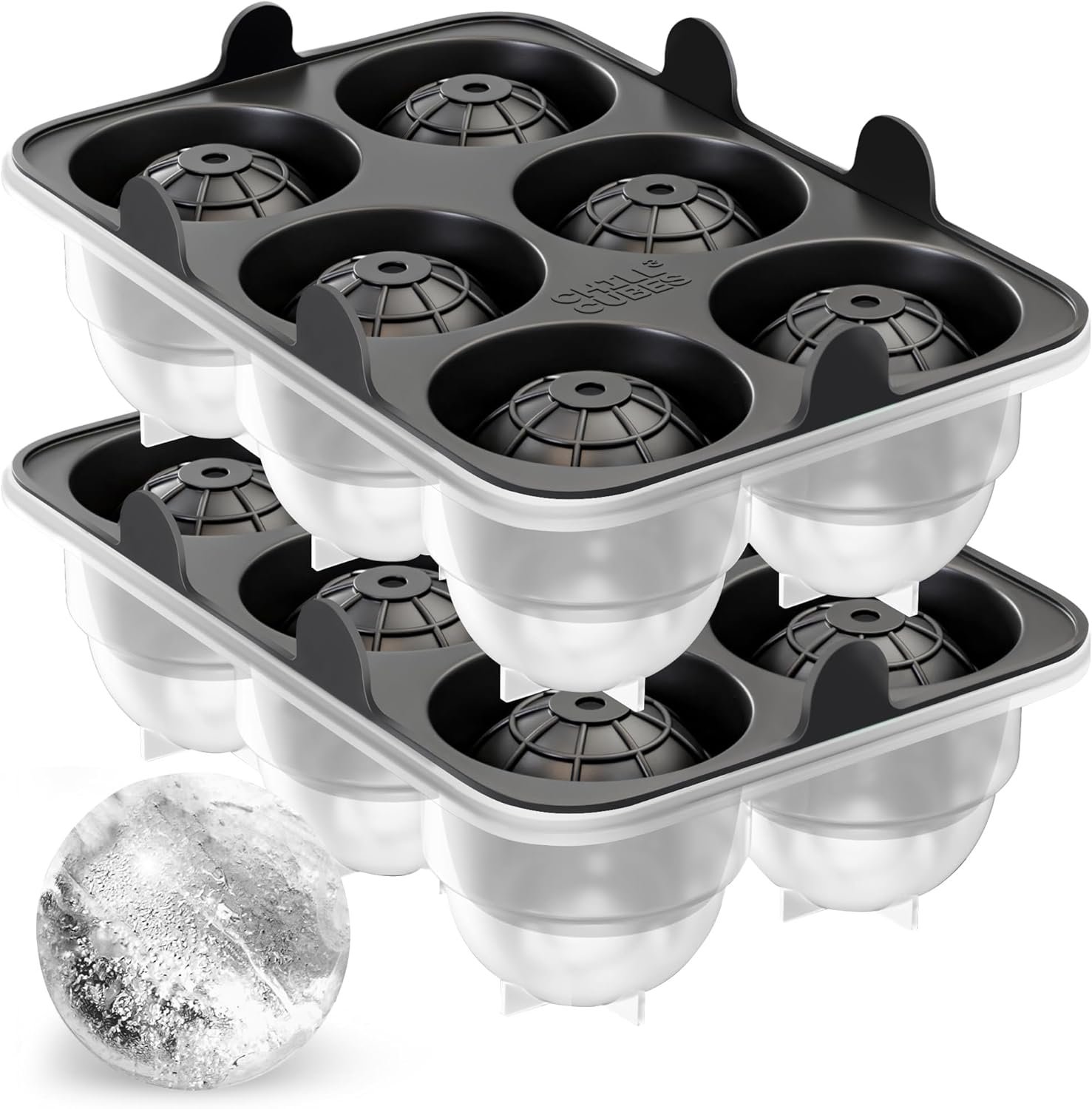 Large Round Ice Cube Trays - Set of 2, Silicone Ice Ball Molds for Chilly Drinks, Perfect Whiskey Ice Molds, for Cocktails - BPA-Free