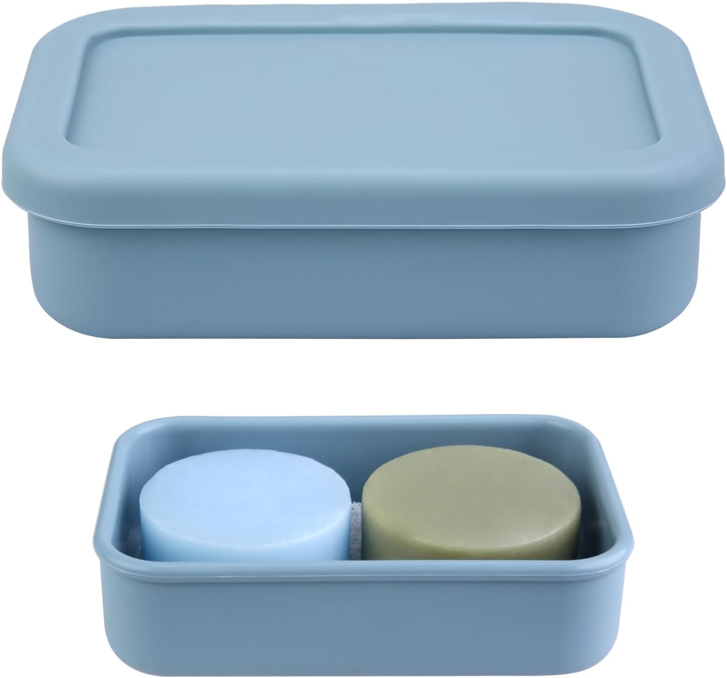 Large Travel Soap Container, Shampoo Bar Case, Silicone Soap Holder with Drainage Tray, Portabel Travel Soap Case for Shower, Travel, Camp, Gym(Gray Blue)