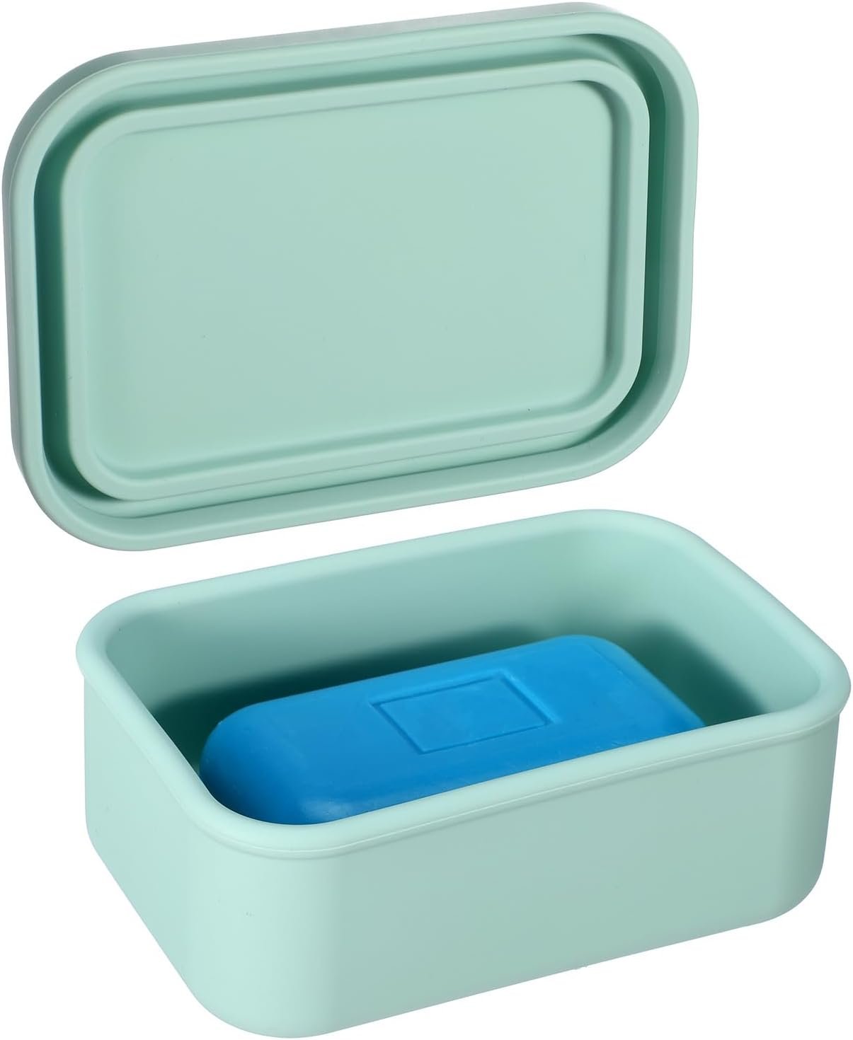 Leak Proof Silicone Travel Soap Holder, Compact Soap Container with Draining Layer, Portable Soaps Bar Travel Case for Traveling, Camping, Gym, Bathroom (Light Green)