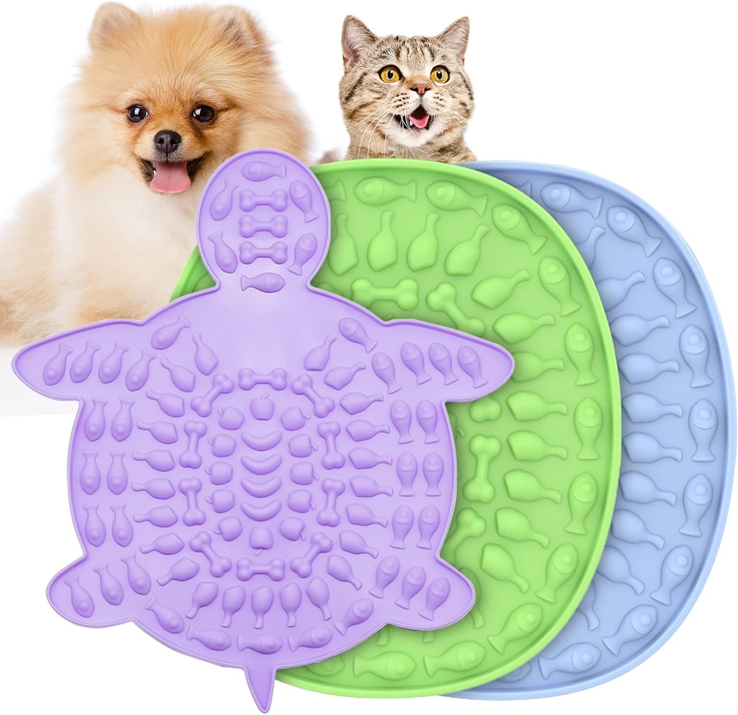 Lick Mat for Dogs & Cats, 3-Pack Slow Feeder Lick Pad with Suction Cups, Anxiety Relief, BPA Free, Dishwasher Safe