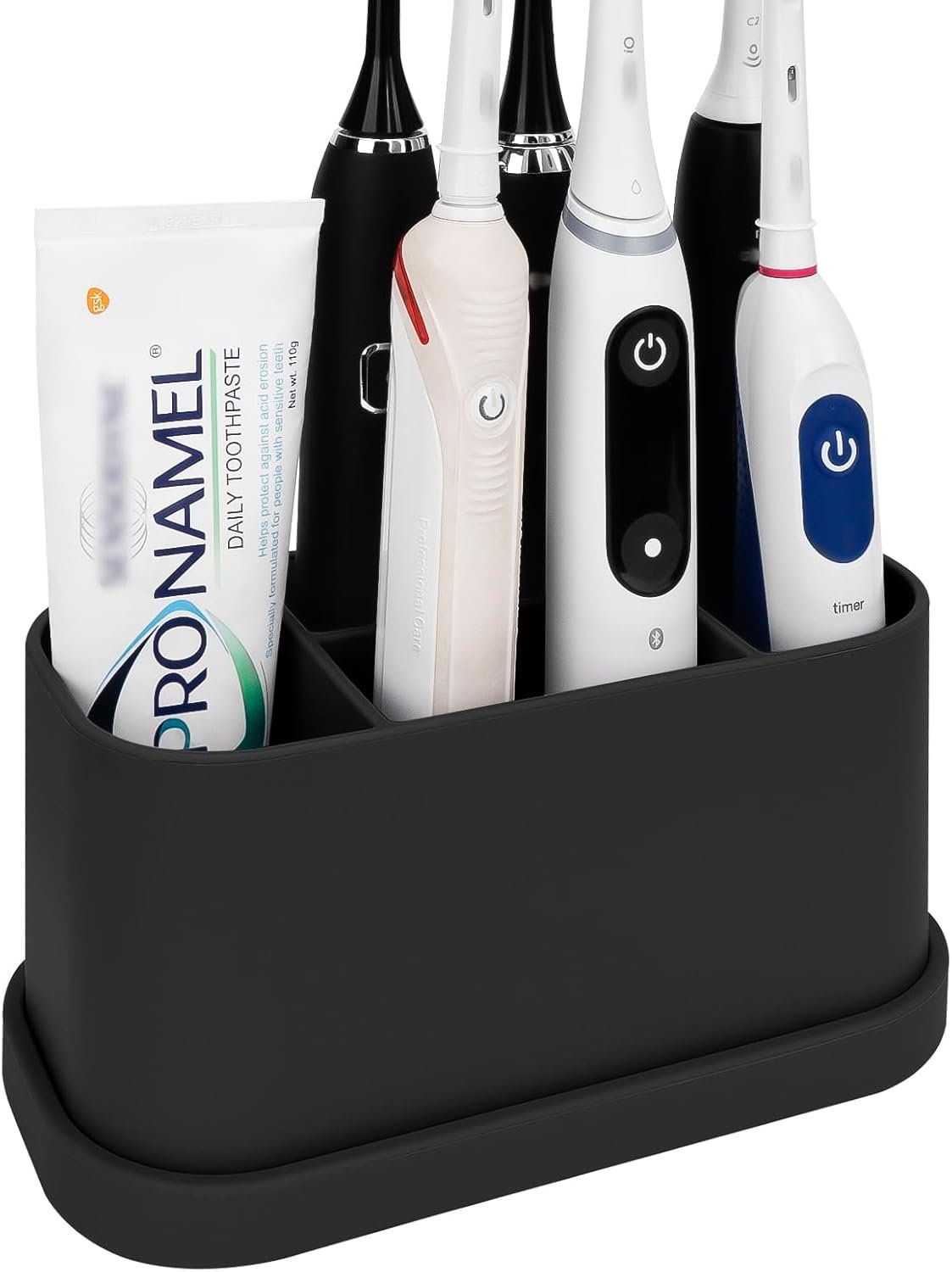 Linkidea Electric Toothbrush Holder, Silicone Tooth Brush Stand, Countertop 5 Slots Electric Toothbrush Holder Organizer Compatible with Oral-B DB4010, Pro 100 CrossAction, Spinbrush Pro (Black)