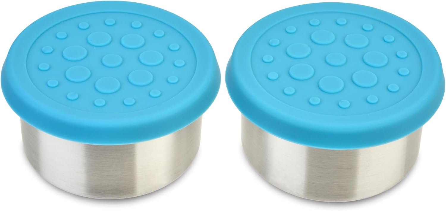 LunchBots 4.5 oz Stainless Steel Dressing Container for Condiments, Dips, Snacks, Dipping Sauce Cups with Silicone Lid, Fits in Lunch Bags and Bento Boxes - Set of 2 (Aqua)