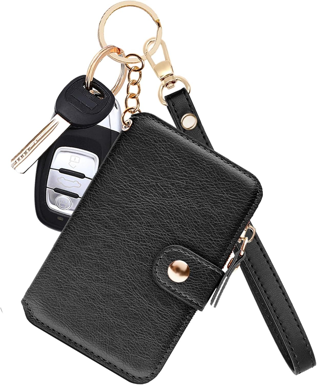 M-Plateau Womens Wallet PU Leather Keychain Wallet With Zipper Coin Pocket And ID Window and Removeable Wrist Strap Gift Box (Black)