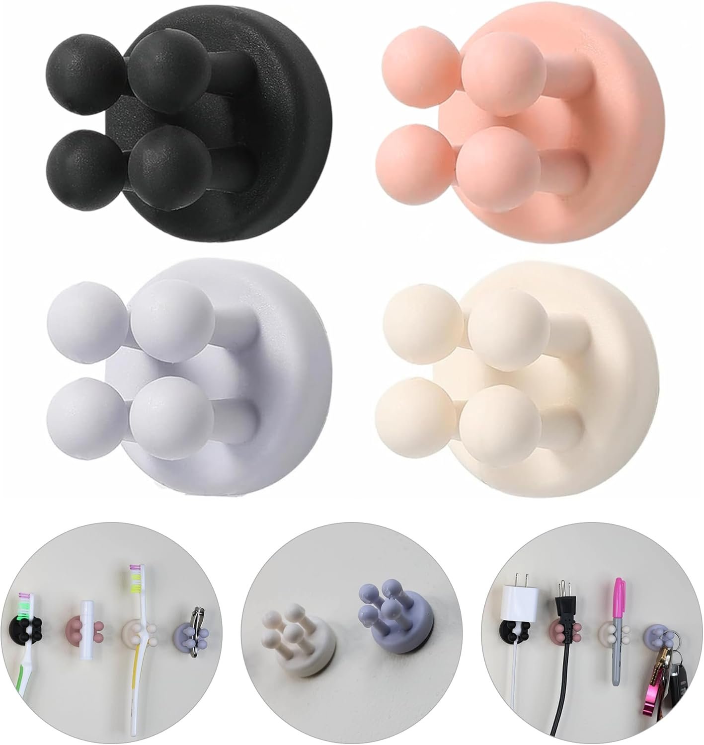 Mindful Design Razor Holder - 4Pcs Self Adhesive Silicone Toothbrush Holders Wall Mounted to Mirror for Shower Hanging Towel, Functional Waterproof Hook for Bathroom Kitchen Living Room Office