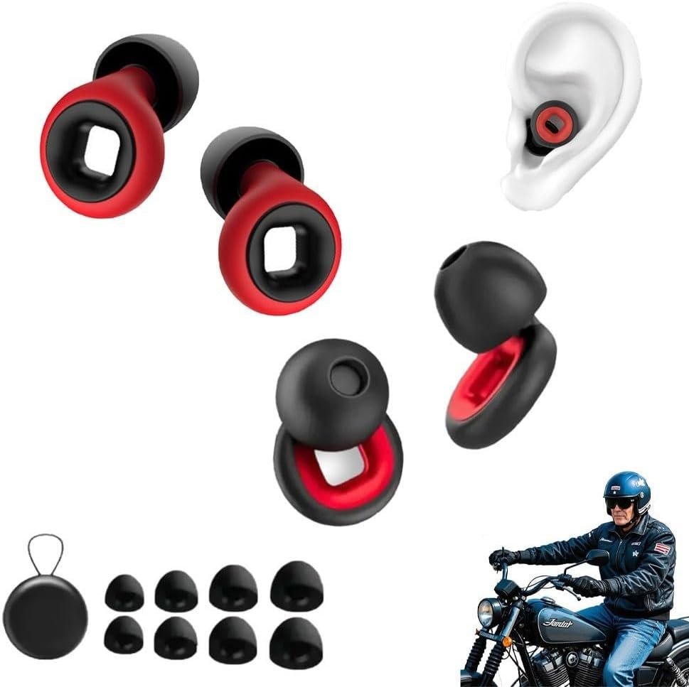 Moto Earplugs for Motorcycles, Loop Earplugs for Sleeping & Noise Reduction, Reusable Silicone Ear Plugs – 27dB Wind & Snoring Protection, Washable Hearing Protection to Prevent Ear Ringing(Red x 2)