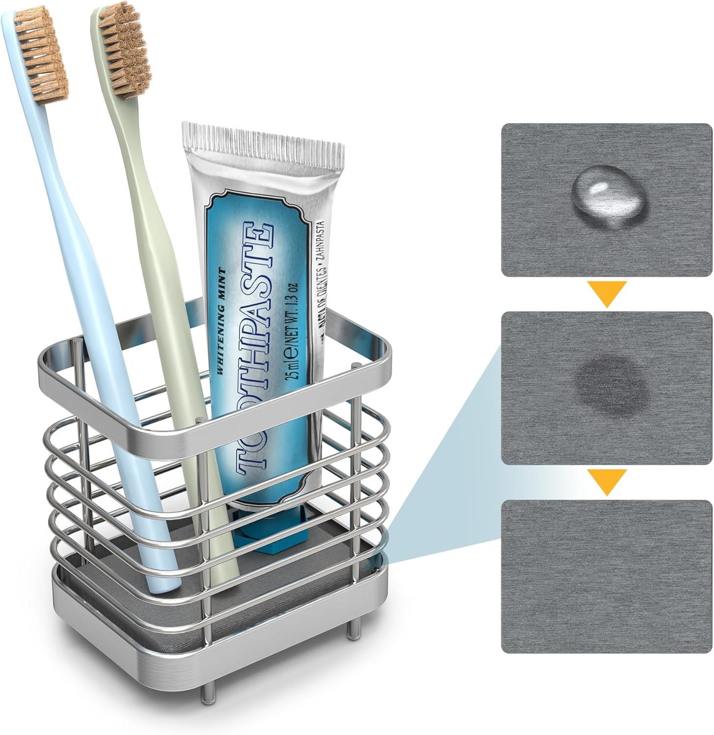 NiHome Stainless Steel Toothbrush Holder with Quick Drying Diatomaceous Earth Plate for Toothbrushes, Toothpaste, Razors, Utensils, Rust-Resistant with Anti-Slip Silicone Pads for Bathroom and Kitchen