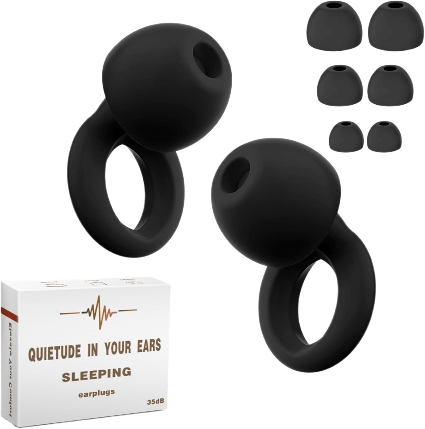 Noise Cancelling Loop Ear Plugs for Sleeping Reusable Silicone Earplugs 35dB Hearing Protection for Concerts Work Travel Motorcycle Soft & Comfortable with Portable Case (Black)