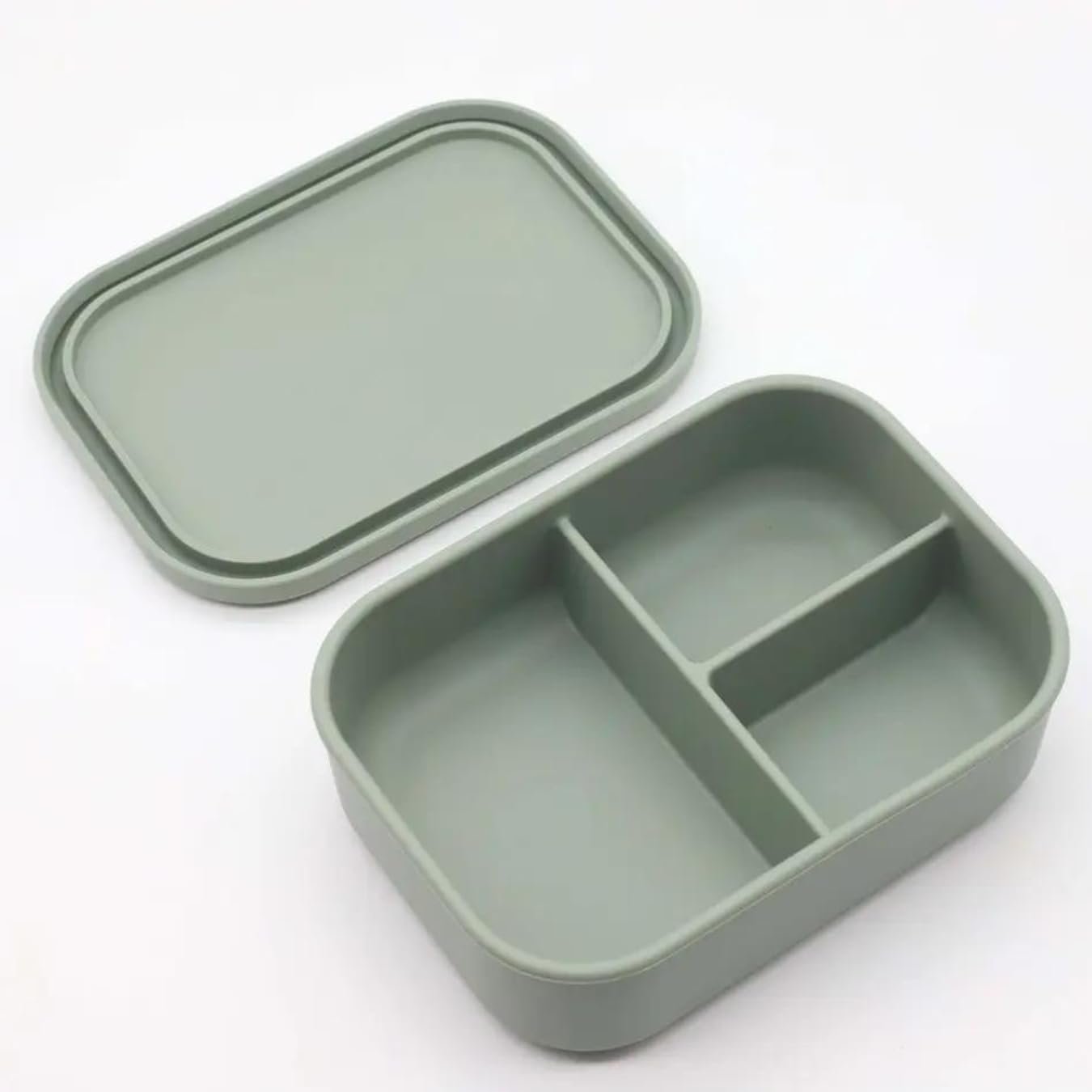 Nyte Nyte Baby Green Kids Bento Box 100% Food Grade Silicone Adults & Toddler Lunch box W 3 Compartments- Microwave, Dishwasher & Freezer Safe- Leak Proof- W Fork & Spoon Utensils