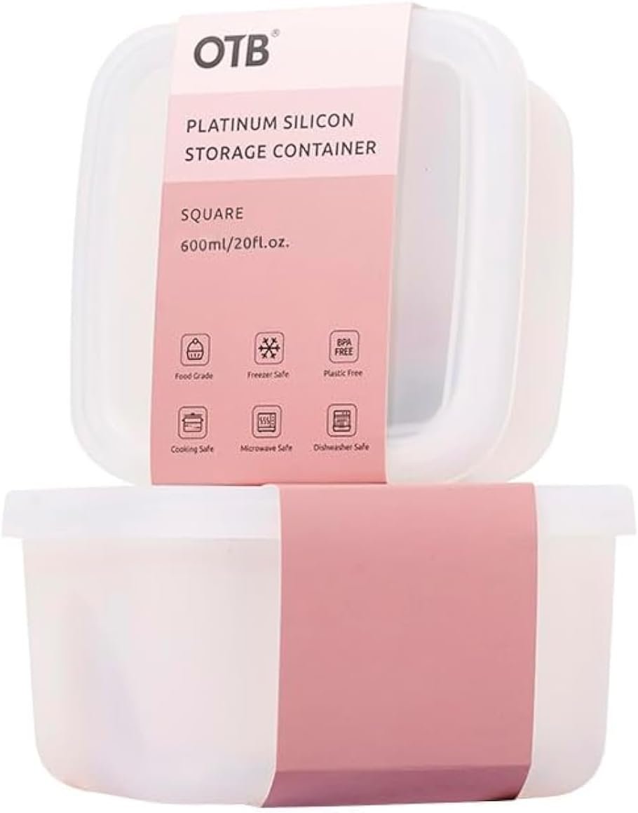 OTB Set of 2 Reusable Silicone Containers Clear, Nesting Leak-free Silicone Food Storage Boxes, BPA Free, Airtight, Dishwasher and Freezer Safe