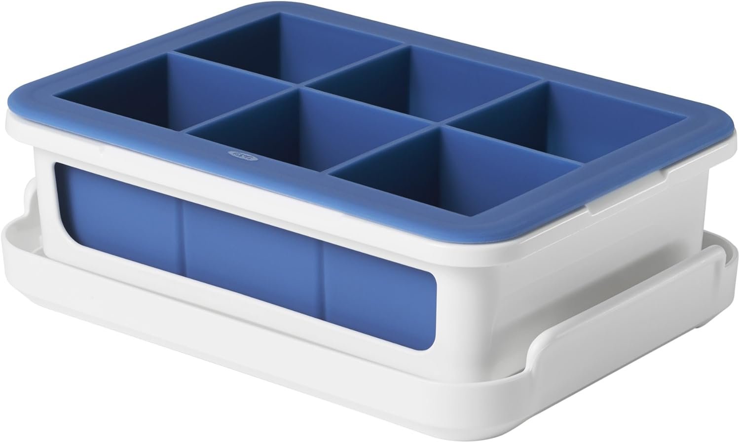 OXO Good Grips Silicone Stackable Ice Cube Tray with Lid - Large Cube,Dark Blue