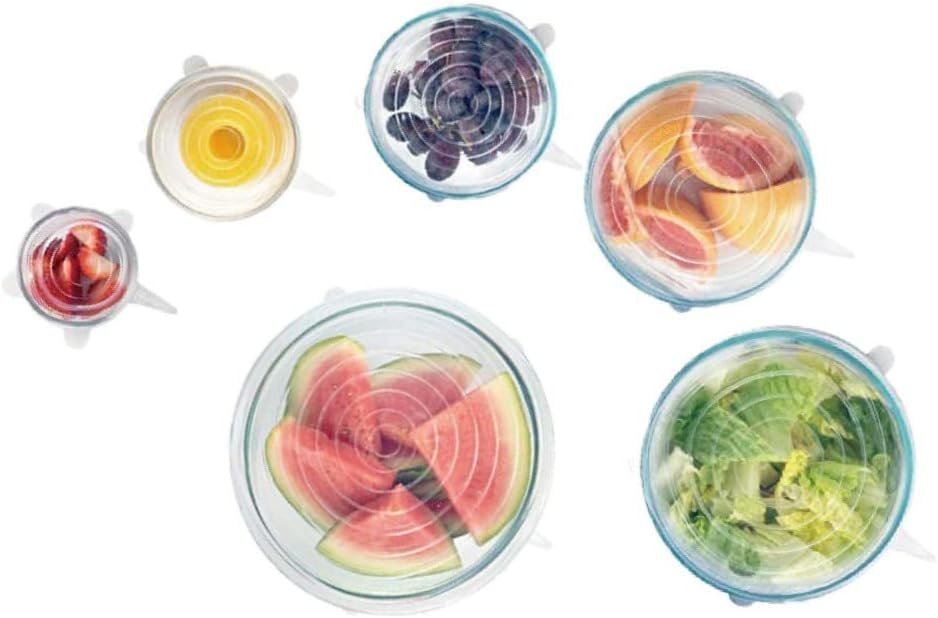 Pack 6 Multipurpose Silicone Lids,Reusable, Adjustable, and Zero-Waste, Stretchy Seal Covers for Bowls, Fruits, and More, Basic Haus Flexible Cap Kit, Fit Silicon Home Goods Set