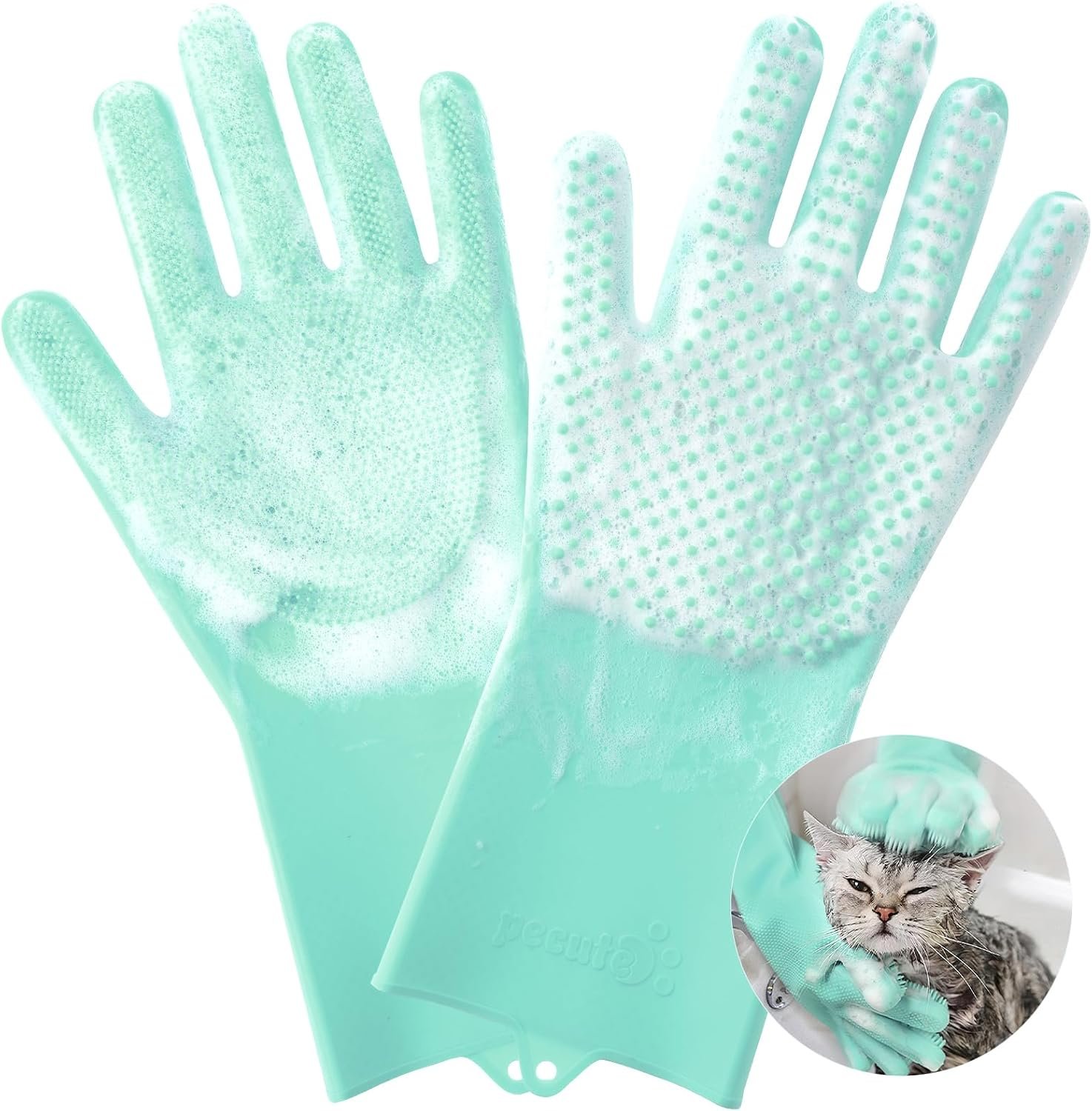 Pecute Double-Sided Silicone Pet Grooming Brush with High-Density Teeth, Heat-Resistant for Dogs, Cats - Efficient Bathing and Massage Gloves