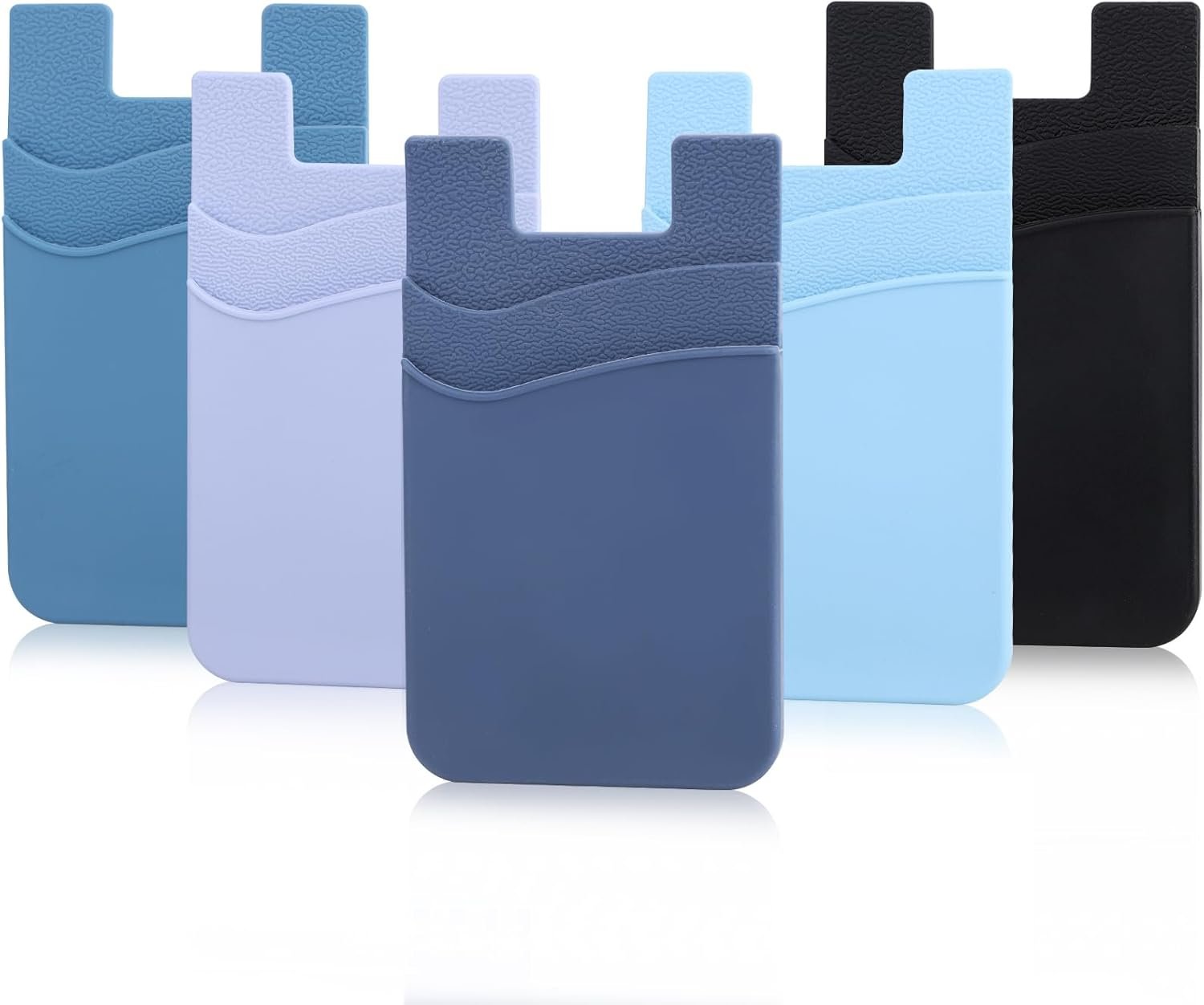 Phone Wallet Stick on,5Pack Phone Card Holder for Back of Phone Case,Silicone Sticky Credit Card Holder for Cell Phone Double Pocket Sticker All Smartphones—Navy,Sierra,Pastel,Blue,Black