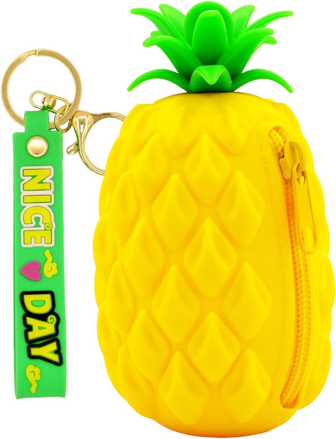 Pineapple Coin Purse Pouch with Keychain, Silicone Novelty Funny Wallet Gifts For women kids, Portable Small Storage Bag, Realistic Looking Pineapple Decorations, Zipper Wristlet Wallets
