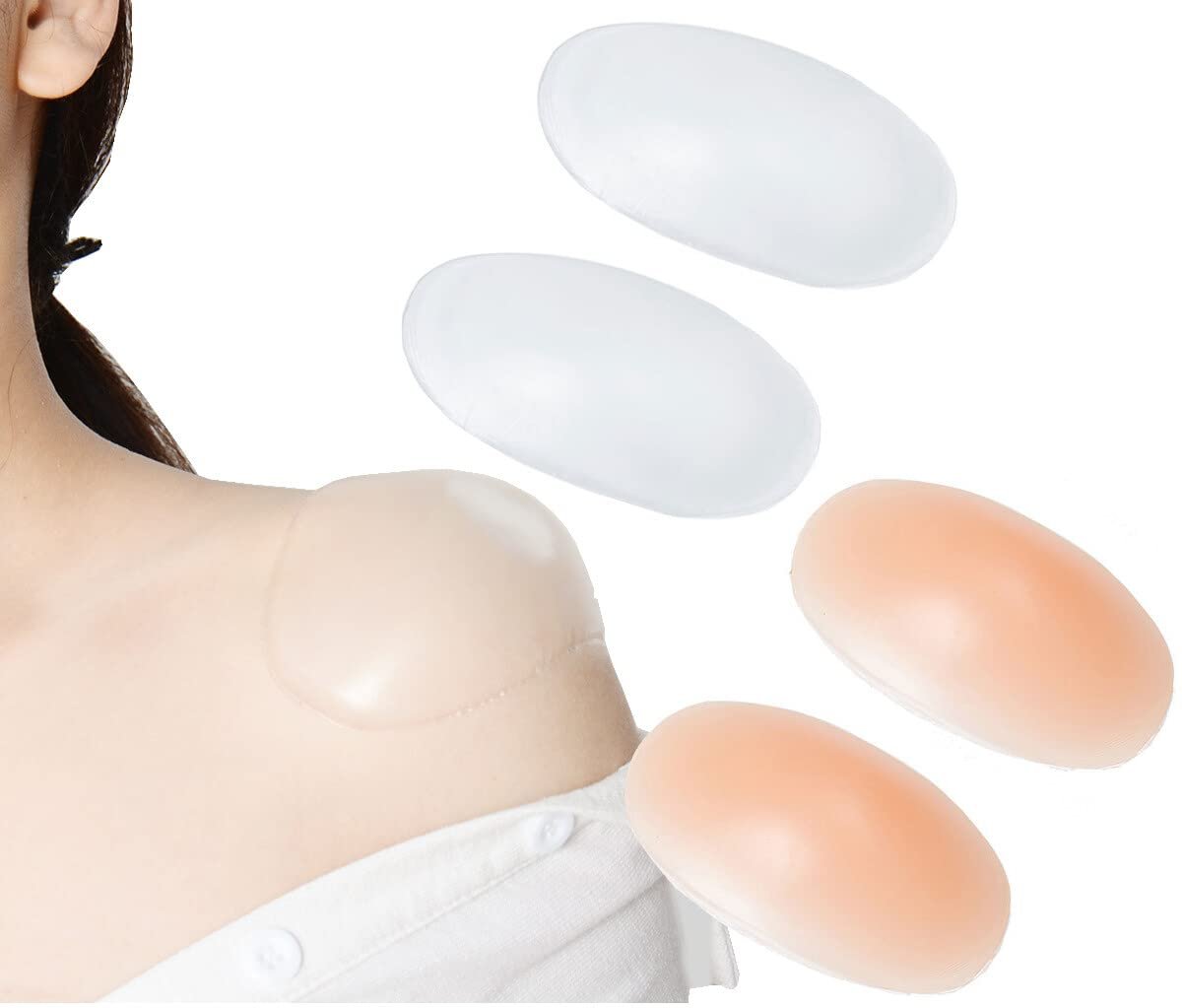 QUUPY 2Pairs Silicone Shoulder Pads Reusable Anti-Slip Shoulder Push-Up Pads Soft Enhancer Shoulder Pads for Womens Clothing Dress Transparent and Nude Color