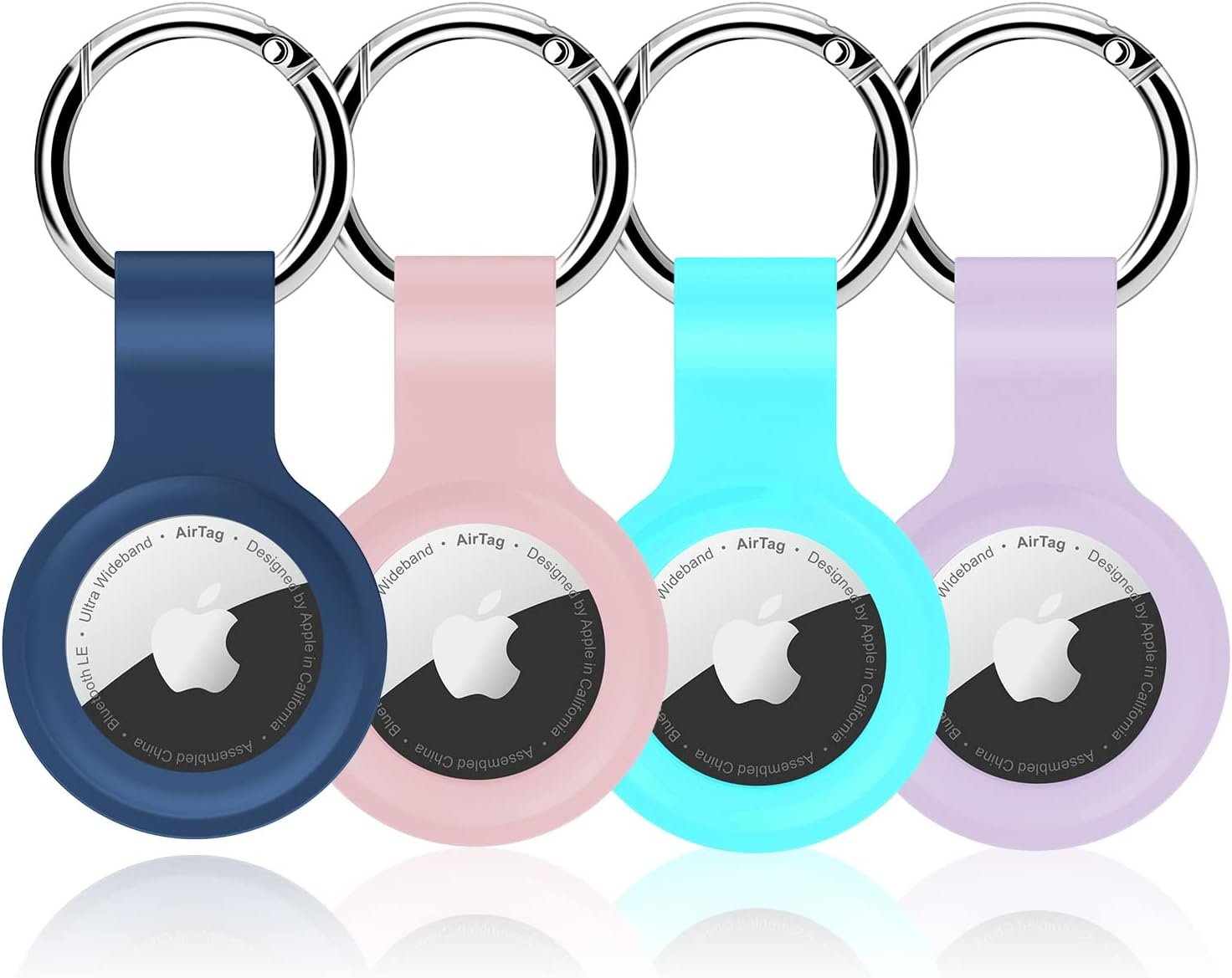 QYQa Airtag Holder,Apple Air Tag Keychain and Silicone Airtag Case,4 Pack Luggage Tracker for Suitcase,Air Tagsmate Comes with Ring Metal Snap Keyring for Wallet,Keys,Pets and More valuablesâŚ