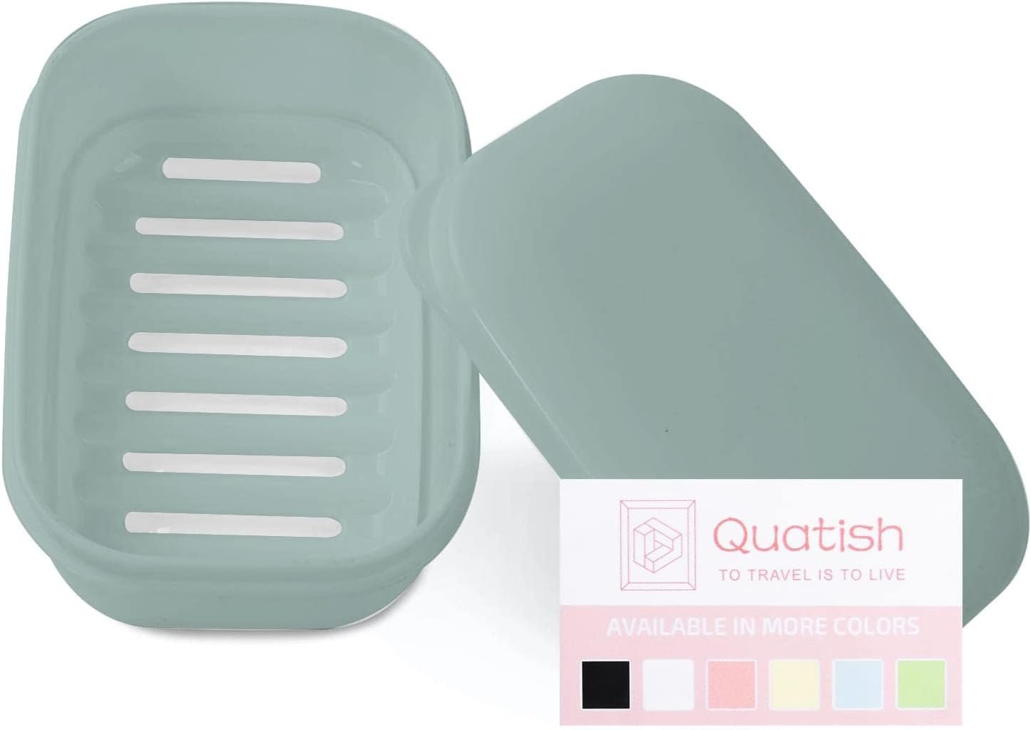 Quatish Leakproof Soap Dish with Lid & Draining Layer, Shatterproof Travel Bar Soap Holder Case Container, Portable Travel Size Toiletries Essentials for Camping, Gym, Bathroom, Greygreen