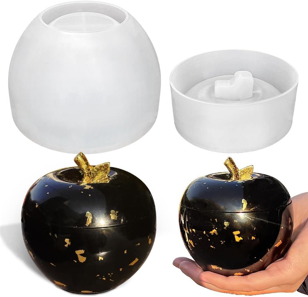 RESINWORLD Apple Shaped Jar Mold with Lid, Candle Holder Molds, Apple Box Storage Silicone Mold for Resin, Clay, Gypsum Casting