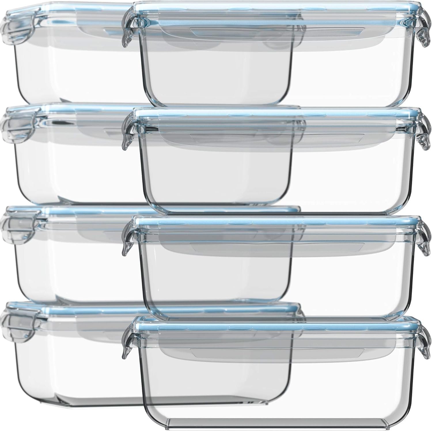 Razab 16 Pc (Set of 8) 30 Oz Glass Food Storage Containers with Lids, Airtight Large Reusable Leak Proof BPA Free Food Prep Containers, Freezer to Oven Safe