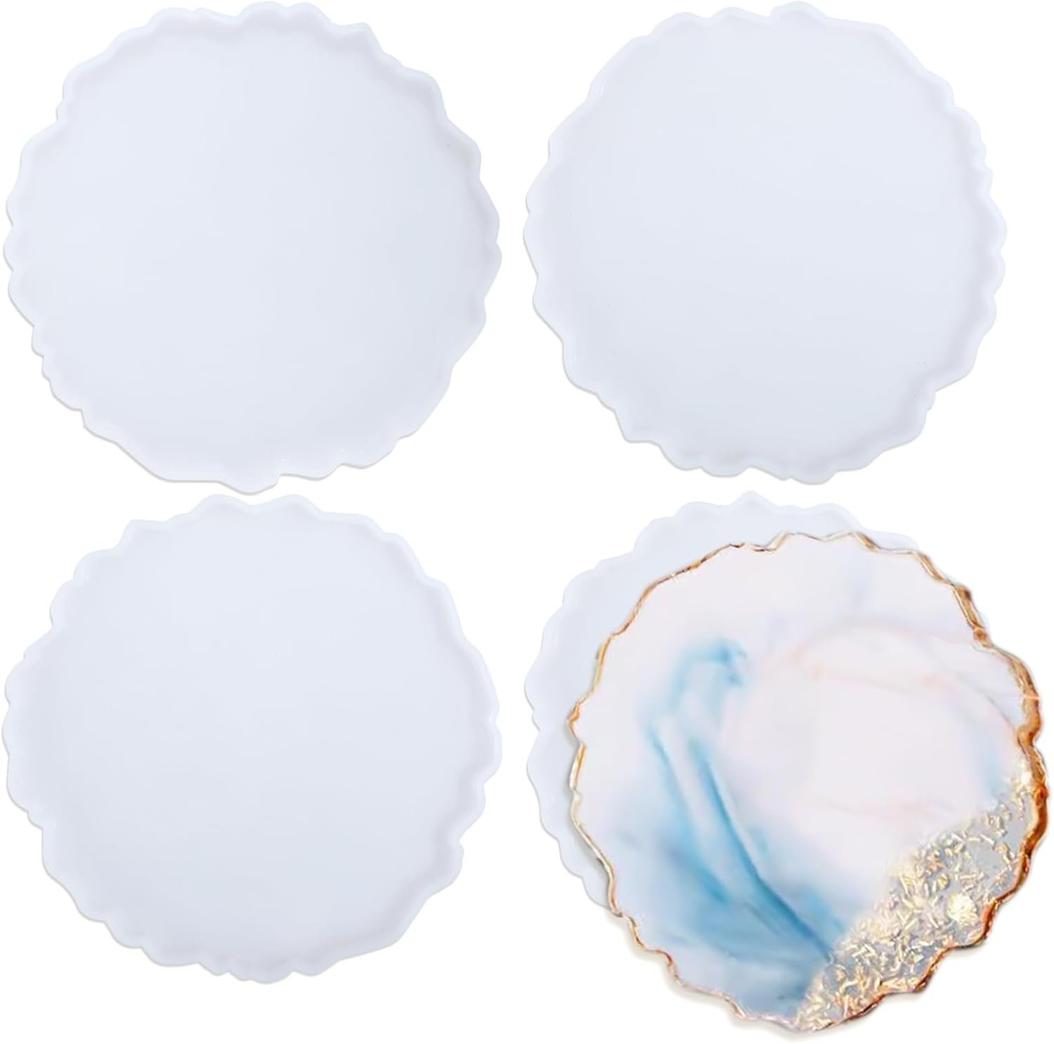 Resin Coaster Molds, 4 Pcs Silicone Coaster Molds, Silicone Agate Coaster Molds, Flower Edge Crystal Coaster Molds, Flower Silicone Coaster Molds, Silicone Flower Shape Tray Coaster Resin Molds Kit