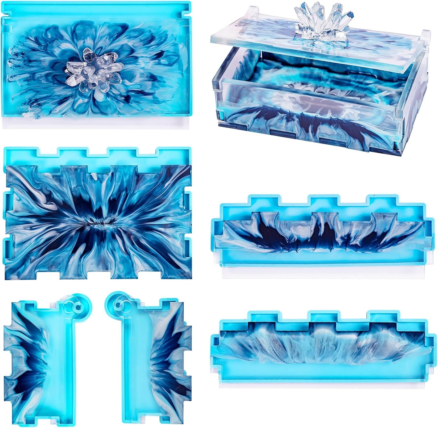 Resin Rectangle Box Mold, Epoxy Silicone Large Storage Container with Lid for Casting, DIY Organizer for Dominoes, Coffee Pods, Jewelry, Napkin, Candy, Cosmetics