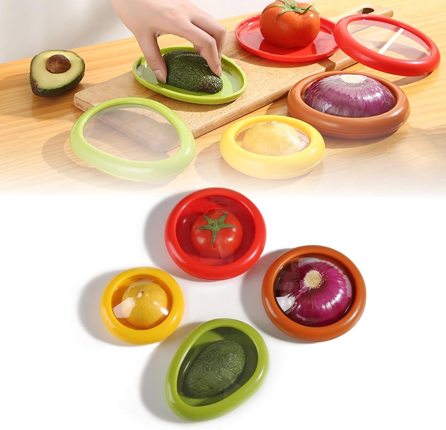 Reusable Fruit Vegetable Storage Box Container with Lids for Fridge (Set of 4)