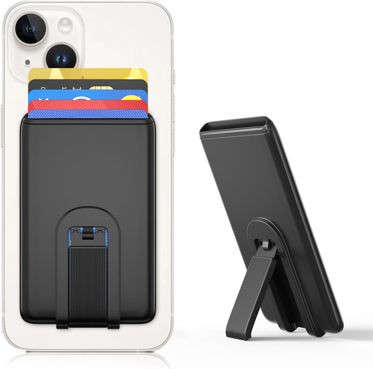Senose Silicone Phone Wallet with Stand, Anti Slip Credit Card Holder for Most Smartphones - Black