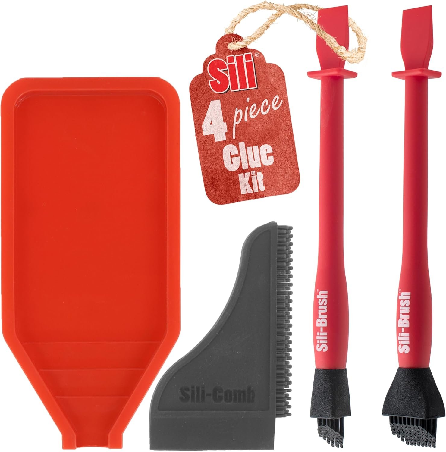 Sili Non-Stick Wood Glue Brush Silicone Applicator Kit | Comb/Squeegee Wood Glue Spreader & Tray | Reusable Small Brushes for Crafts, Arts & Hobby | Silicone Brushes for Woodworking