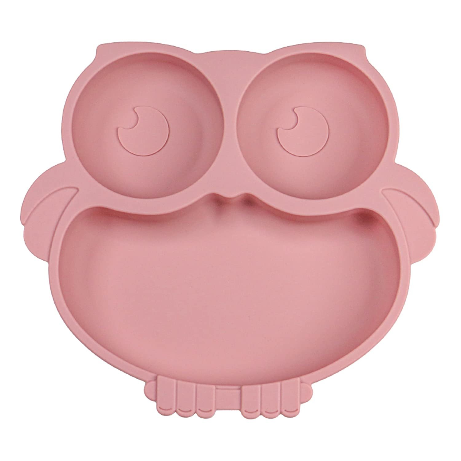 Silicone Baby Plate with Suction, Owl Shape Suction Plate for Toddler Kids, Baby Toddler Divided Dish, Pink