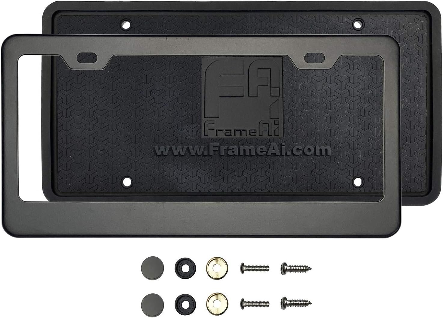 Silicone Back Guard License Plate Holder Matte Flat Black License Plate Frame T304 Stainless Steel + Metal Screw Caps