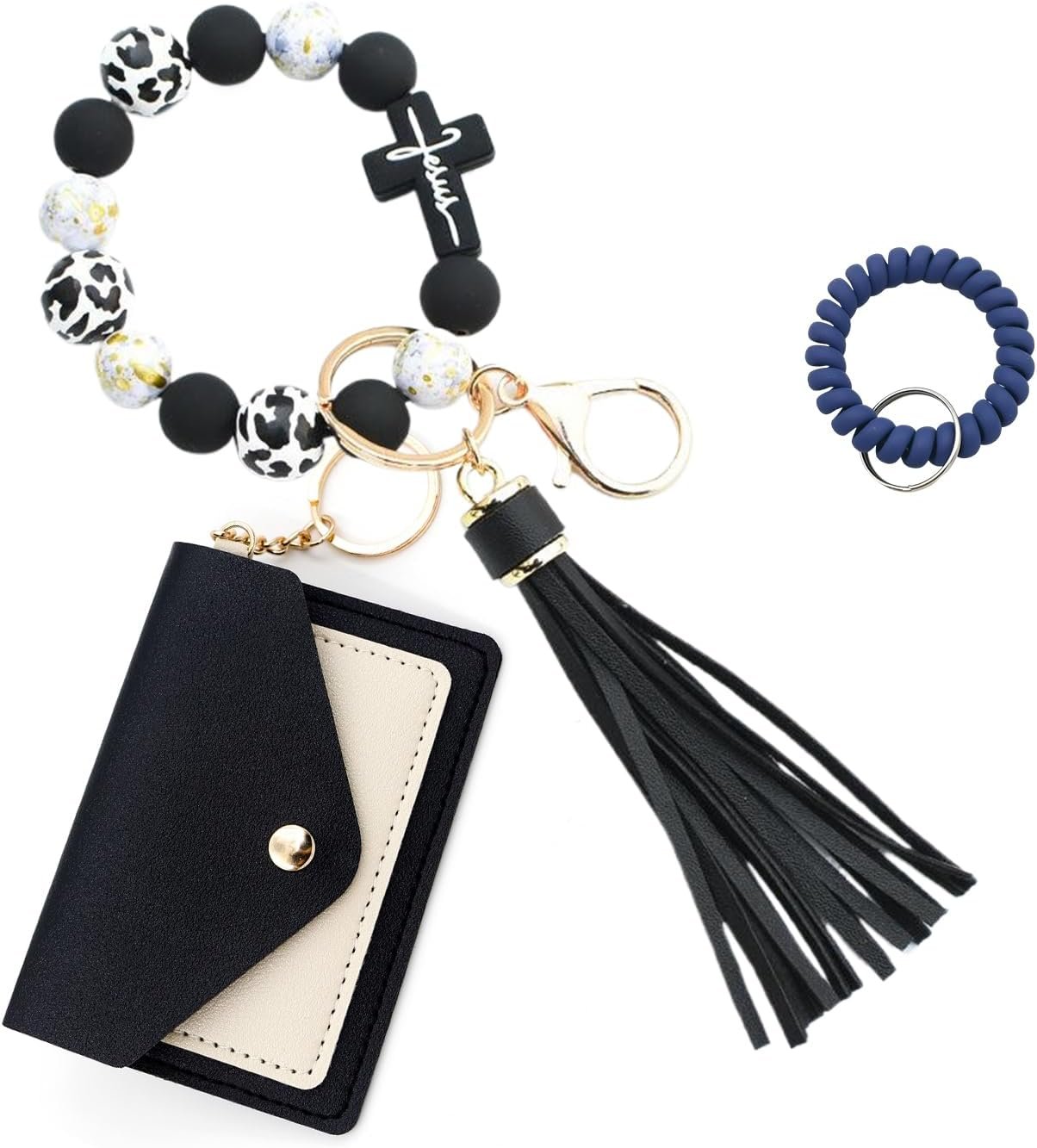 Silicone Beaded Keychain Wristlet Car keychain Holder Bracelet Fashion Bag Charms for Women
