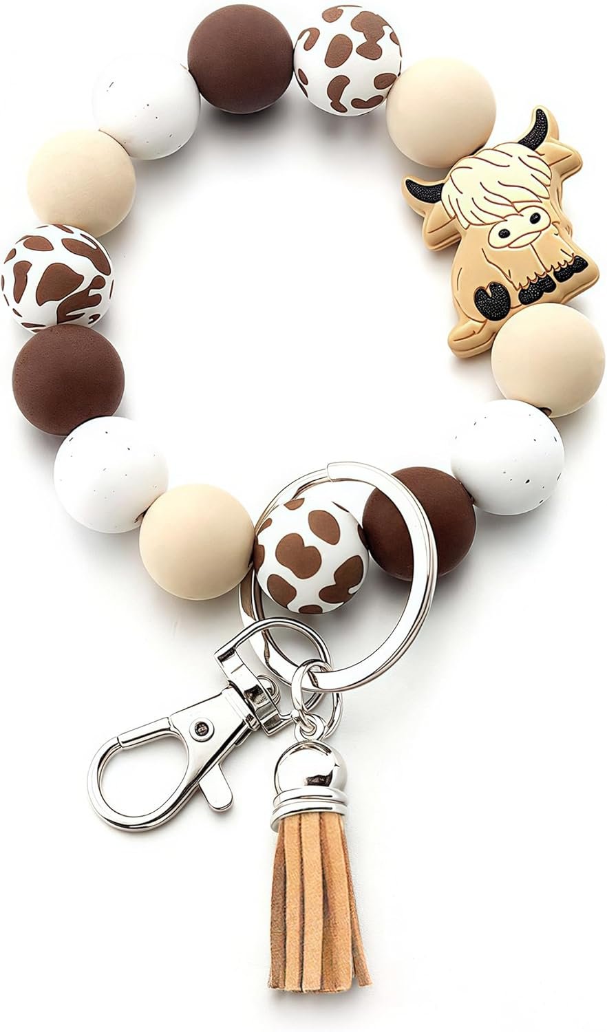 Silicone Beaded Wrist Keychain Women's Wallets Round Beads Wristlet Keychains Tassels Bracelet Car Keys Purse Charms