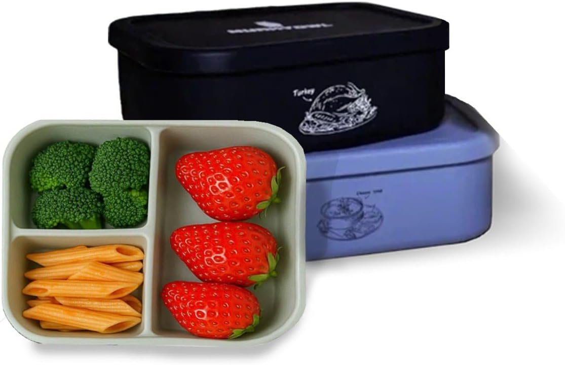 Silicone Bento Lunch Box for Adults - 3-Compartment Food Storage Container with Lid - Reusable, Leakproof, BPA-Free Meal Prep Lunchbox - Microwave & Dishwasher Safe