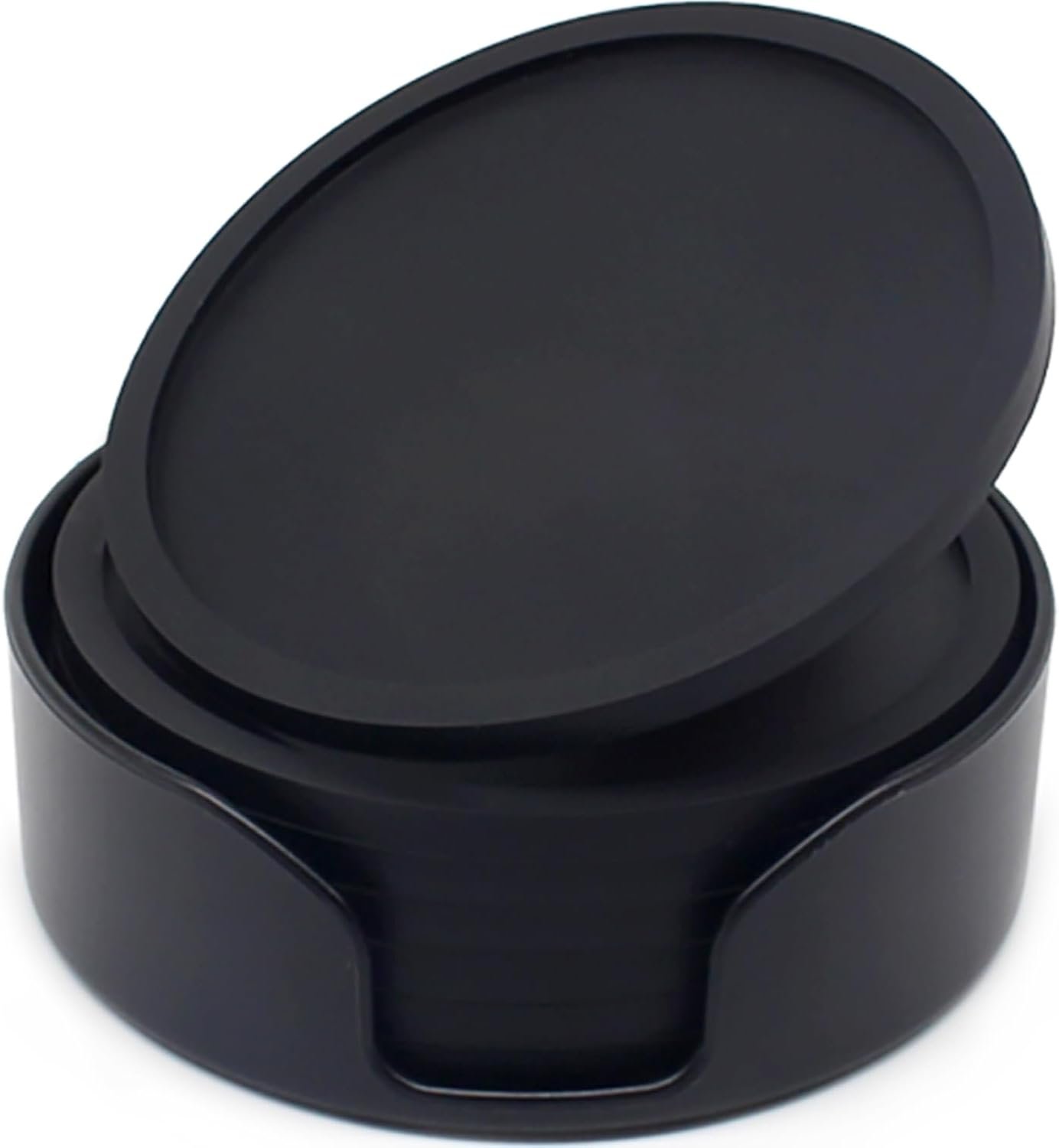 Silicone Coaster Set of 6 Pieces with Plastic Cup Holder,Drinking Coasters, Cup Mat for Drinks,Live for Hot or Cold Drink Thickened, Non-Slip, Non-Stick, Deep Tray (Black)