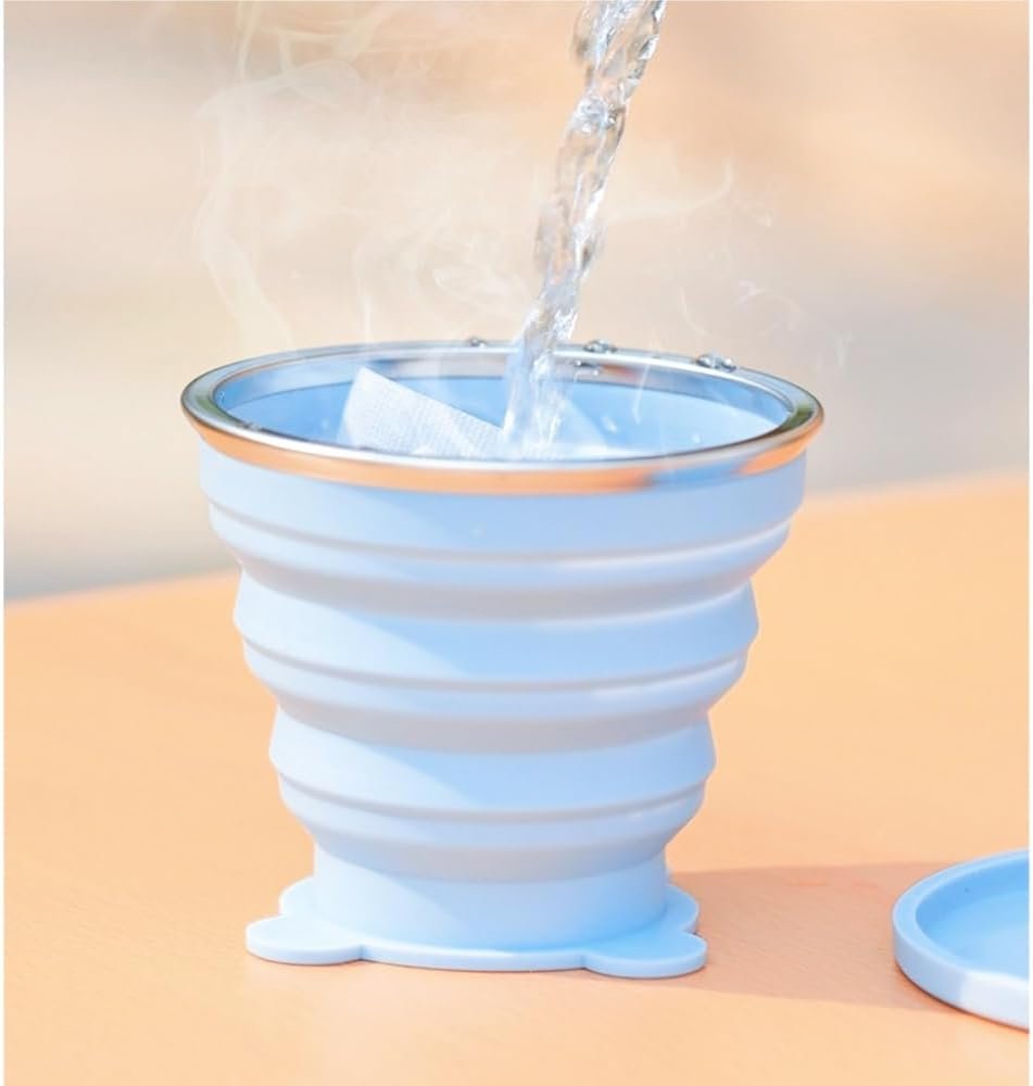 Silicone Collapsible Travel Cup with Lid, 270ml, Blue