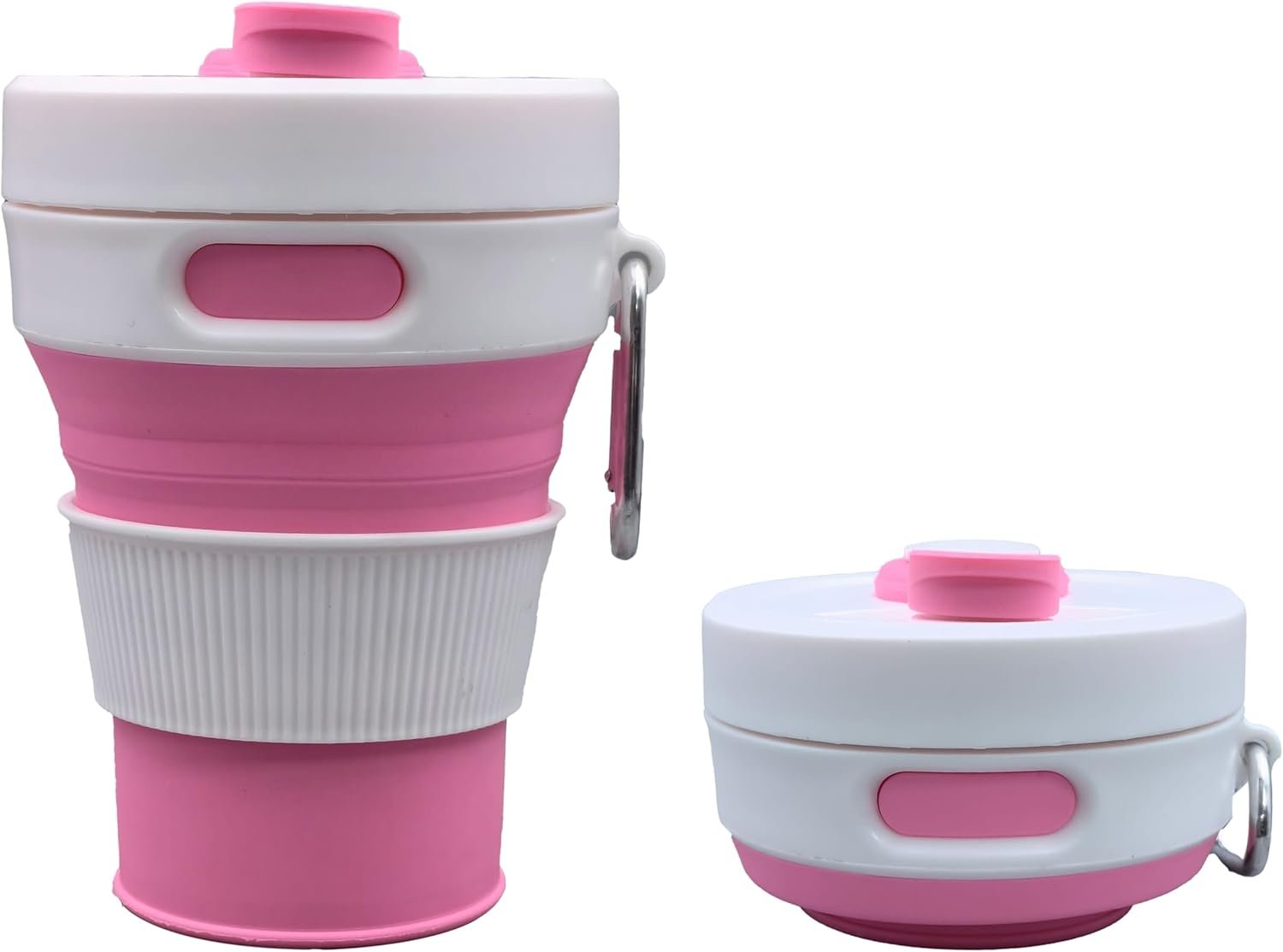 Silicone Collapsible Travel Mug Pink 15oz / 450ml - Leak-Proof Reusable Silicone Water Bottle for Hot and Cold Beverages - Travel Office and Home - Dishwasher Safe - Straw Included