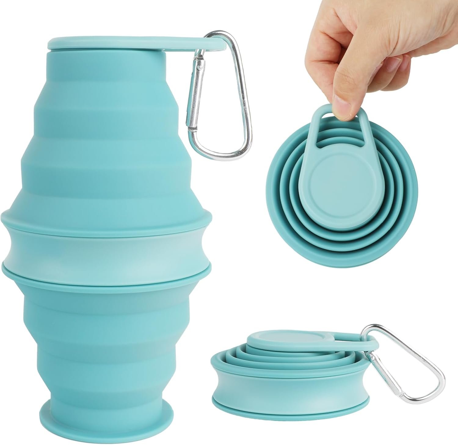 Silicone Collapsible Travel Water Cup with Lids, Portable Drinking Cup, Collapsible Cups for Traveling, Food-Grade BPA-Free foldable cup
