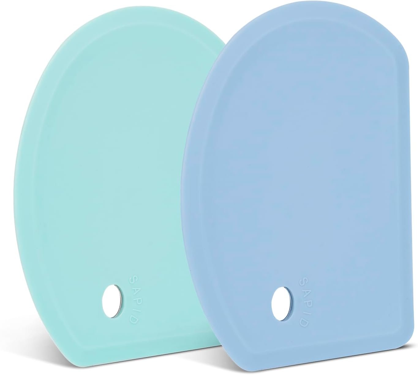 Silicone Dough Scraper with Stainless Steel Sheet, Curved Edge Flexible Bowl Scraper for Baking, Food Grade Silicone Bench Scraper for Sourdough Bread Basket, Set of 2, Blue & Mint Green, SAPID