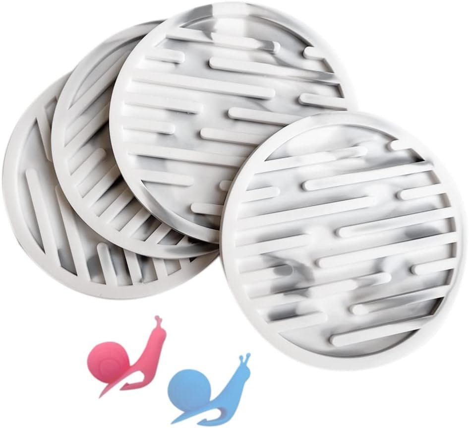 Silicone Drink Coasters Set of 4, Non-Slip Marbling Cup Coasters, Heat Resistant Cup Mate, Soft Coaster for Tabletope Protection, Furniture from Damage(Marble, SDC-A54